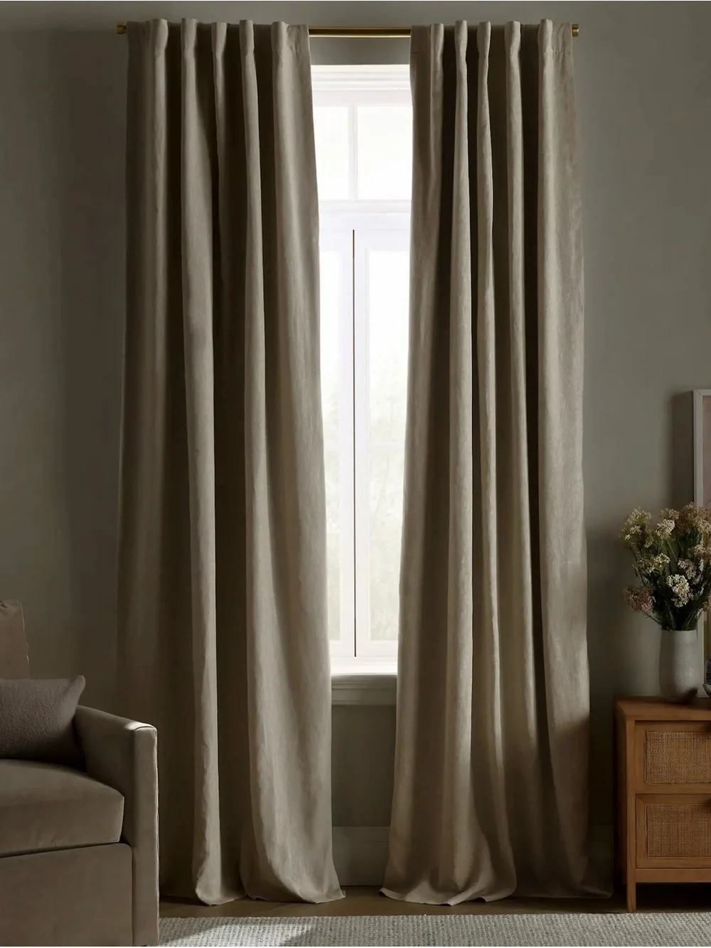 Quince European Linen True Blackout Curtain Panel Set in Flax 48x96